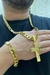 Kit de corrente e pulseira grumet laminado de 10mm com pingente banhado a ouro.