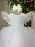 Vestido Baby Branco Busto Pérolas Manga Renda Babados na internet