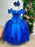 Vestido Infantil Longo Azul Royal Dama Florista Manga Princesa
