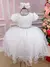 Vestido Baby Branco Manga Drapeada Tule - comprar online
