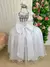 Vestido Infantil Longo Branco Dama Manga Laços Tule