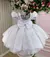 Vestido Infantil Branco Busto Nervura Manga Aplique Flores Daminha - loja online