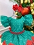 Vestido Infantil Verde Florido Com Cinto Pérolas Natal Festas