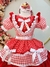 Fantasia Infantil Junino Vermelho Xadrez Com Babados Luxo - comprar online