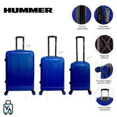 Set Valijas Hummer x3 Azul (20", 24" y 28")