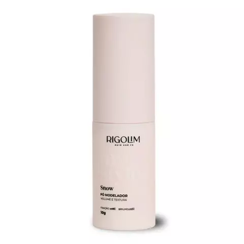 Frasco do Pó Modelador Snow da Rigolim Hair & Co. em embalagem branca com texto preto