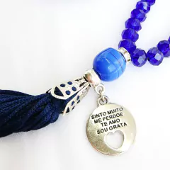 Japamala em Cristal Azul Escuro Ho'oponopono 108 contas - Encanto das Contas | Acessórios para sua conexão espiritual
