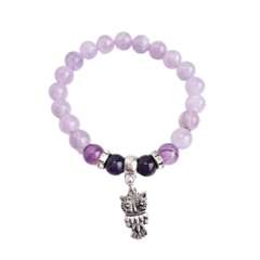 Imagem do Pulseira Pedra Jade Lilás Pingente Coruja