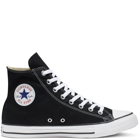 Zapatilla Converse All Star Hi negra de caña alta para hombre con suela blanca y cordones blancos