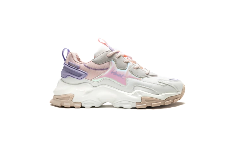 Zapatillas Filamente Grous en colores blanco con detalles en fucsia y refuerzo lila con vista lateral externa.