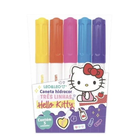 Caneta Hidrocor 3 Linhas Hello Kitty 5 Cores - Leo e Leo