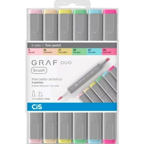 Caneta Brush Pen Graf Duo 2 Pontas Tons Pastel C/6 unidades - Cis