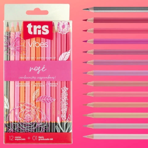Lapis de Cor 12 Cores Vibes Rosé- TRIS