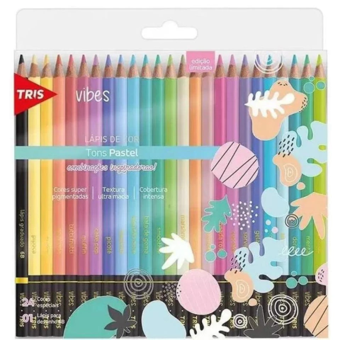 Lapis 24 Cores Vibes Tons Pastel + Lápis para Desenho - Tris