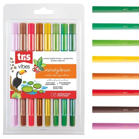 Caneta Brush Vibes - Amazônia - 8 cores - Tris