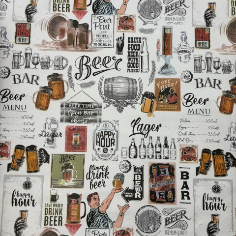 Cuerina Estampada - Beer Time Blanco