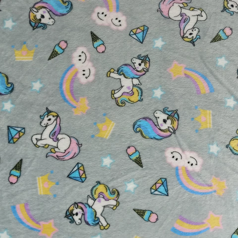 Polar Soft Estampado - Unicornio Arcoíris Gris