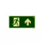 Placa de sinalização fotoluminescente indicando a rota de fuga com símbolo de uma pessoa correndo em direção à saída.