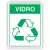 Placa de sinalização em vinil adesivo indicando a reciclagem de vidro, com o símbolo de reciclagem em verde e a palavra "VIDRO" na parte superior.