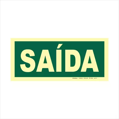 Placa de Sinalização "Saída" Fotoluminescente 20x40cm PVC S12
