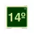 Placa de sinalização fotoluminescente indicando o 14º andar, com fundo verde e texto claro.