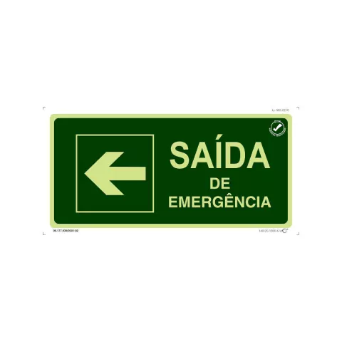 Placa de Sinalização Saída de Emergência a Esquerda Fotoluminescente 15x30cm PVC SEE - comprar online