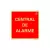Placa de sinalização fotoluminescente retangular com fundo vermelho e texto "CENTRAL DE ALARME" em letras grandes e claras.