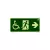 Placa fotoluminescente de sinalização indicando acesso para deficientes, com pictogramas de cadeira de rodas e pessoa saindo pela porta, setas apontando para a direita.