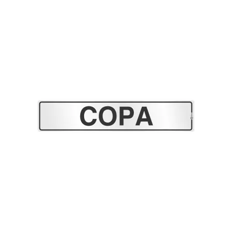Placa de sinalização de alumínio com a palavra "COPA" em destaque.