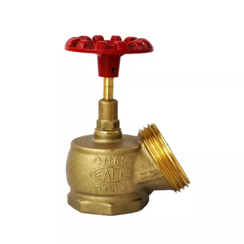 Válvula Globo 2.1/2 - 45º PN 16 Compacta para Hidrante com corpo metálico e manípulo vermelho.