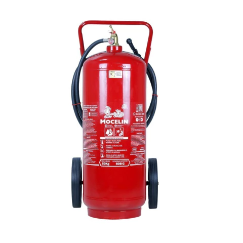 Extintor Pó Químico BC de 50 Kg, ideal para combate a incêndios em líquidos inflamáveis e equipamentos elétricos.