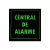 Placa fotoluminescente de sinalização "Central de Alarme" em fundo preto, 20 x 20 cm.