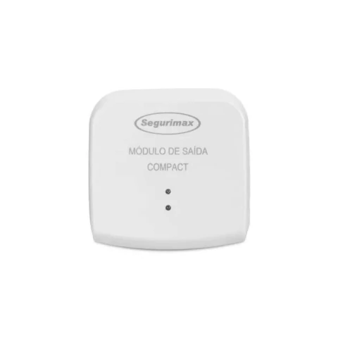 Módulo de Saída COMPACT da marca Segurimax, dispositivo branco com dois LEDs indicadores.