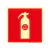 Placa de sinalização de extintor de incêndio tipo Pó ABC, medindo 15x15cm, fundo vermelho com ilustração do extintor.