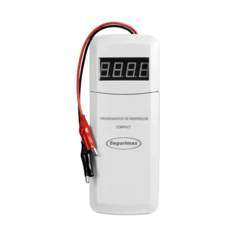 Programador de Endereços COMPACT da Segurimax com cabos conectores e display digital.