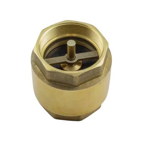 Válvula de retenção vertical de 1 polegada PN16 Segurimax, mostrada de cima, com detalhes em bronze e interno visível.