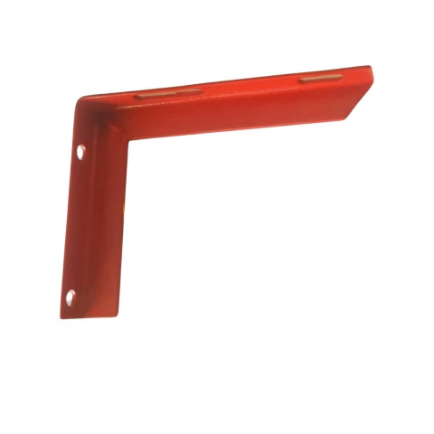 Suporte mão francesa vermelho para tubo de incêndio, medindo 18x15 cm, adequado para tubos de 2 a 4 polegadas.