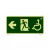 Placa de sinalização fotoluminescente com pictograma indicando saída à esquerda e acesso para pessoas com deficiência, 15x30 cm em PVC.