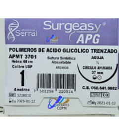 Acido Poliglicolico APG 1 Aguja Ahusada de 37 mm Hebra 68 cm Violeta Marca Surgeasy Caja con 12 Piezas