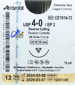 Catgut Cromico 4-0 Aguja Reverso de 19 mm Hebra 75 cms Marca Atramat CE1914-75 Linea Convencional Caja con 12 Piezas - comprar en línea