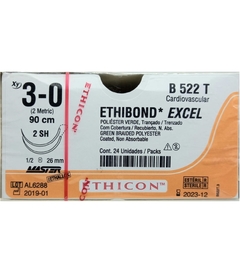 Ethibond Excel 3-0 Doble Aguja de 26 mm Hebra 90 Marca Ethicon J&J Caja con 24 Piezas Caducidad DIC 2023