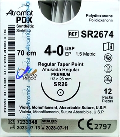 PDX 4-0 (Polidioxanona) Aguja Ahusada Regular de 26 mm Hebra 70 CM Violeta Linea Premium SR2674 - comprar en línea