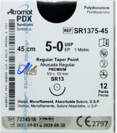 PDX 5-0 (Polidioxanona) Aguja Ahusada Premium de 13 mm Hebra 45 cms Violeta Linea Premium SR1375-45