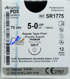 PDX 5-0 (Polidioxanona) Aguja Ahusada de 17 mm Hebra 70 CM Violeta Linea Premuim