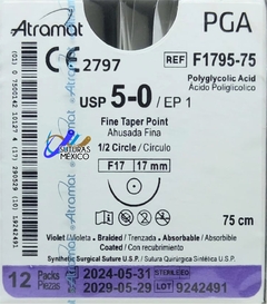 Acido Poliglicolico PGA #5-0 Aguja Fina de 17 mm Hebra 75 cm Violeta Atramat F1795-75 Linea Convencional - comprar en línea