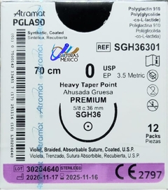 PGLA90 0 Aguja Ahusada Gruesa 5/8 de 36 mm Hebra 70 cm Violeta Atramat SGH36301 Linea Premium Caducidad Nov-25