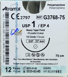 Polipropileno 1 Aguja Ahusada Gruesa de 37 mm Hebra 75 cms Marca Atramat G3768-75 Caja con 12 Piezas Linea Convencional - comprar en línea