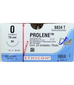 Prolene 0 Aguja Ahusada SH 1/2 de 26 mm Gastrointestinal Hebra 75 cms Marca Ethicon J&J Caja con 24 Piezas