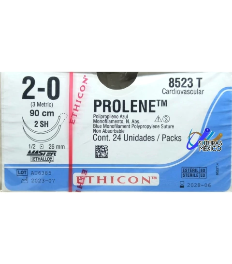Prolene 2-0 Aguja Doble Armada 2 SH 1/2 de 26 mm Cardiovascular Hebra 90 cms Marca Ethicon J&J Caja con 24 Piezas 8523T - comprar en línea