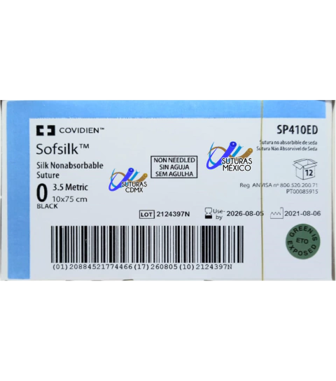 Seda Sofsilk 0 Sin Aguja Hebra 10x75 cms Marca Covidien Caja con 12 Piezas
